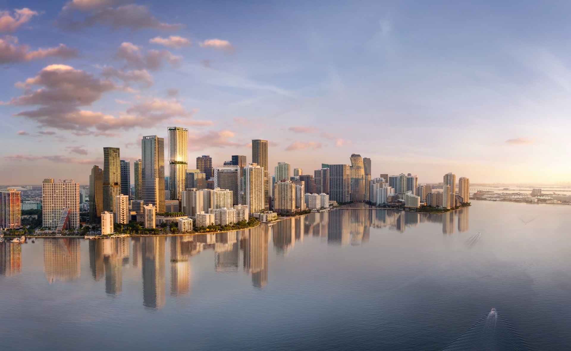 Miami skyline with luxury pre-construction developments in Brickell and Edgewater